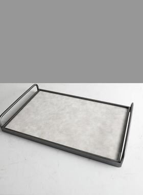 现代极简皮革托盘客厅茶几书桌收纳摆件酒店样板间售楼部软装摆设