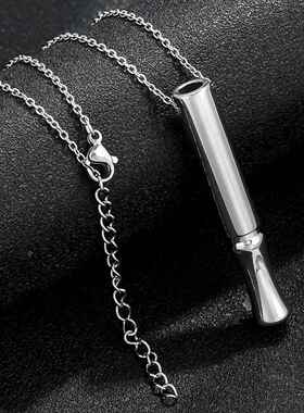 不锈钢冥想口哨项链钛钢正念调节呼吸吊坠冥想减压圆筒饰品项链