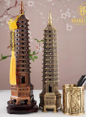 纯黄铜文昌塔摆件13层十三层纯铜学生用的学习铜制高端文昌塔笔筒