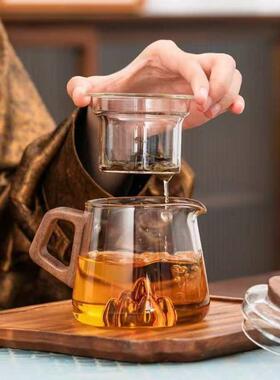 高硼硅玻璃合欢壶茶水分离内胆双层泡茶壶耐高温茶壶套装茶具