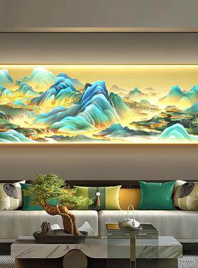 千里江山图客厅装饰画新中式山水茶室带灯挂画沙发背景墙发光壁画