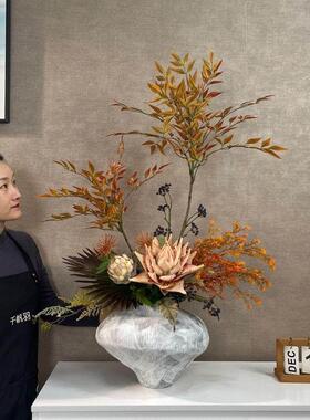 仿真花南天竹花束客厅玄关摆设假花诧寂风花艺电视柜大型插花套装