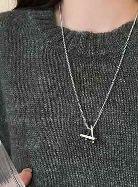 银色钛钢三角长款吊坠项链嘻哈搭
