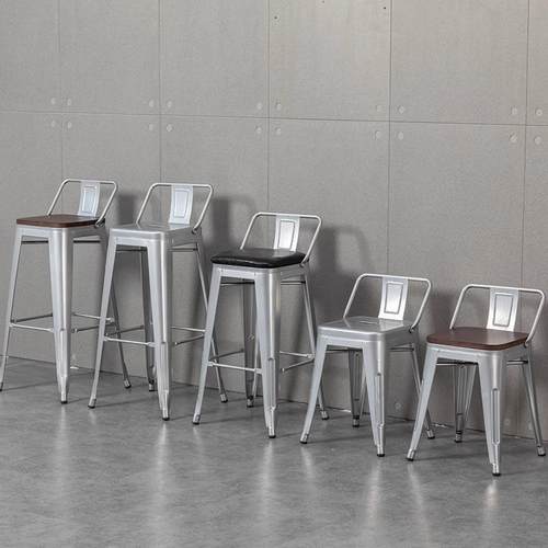 吧台椅子现代简约高脚凳子铁艺实木酒吧椅子收银台家用靠背高脚椅 - 图0