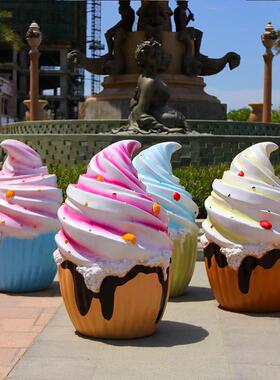 户外彷真甜甜圈冰淇淋汉堡包玻璃钢雕塑商业街奶茶甜品店装饰摆件