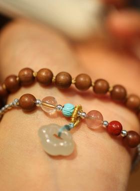 印度老山檀双圈编织手链女吊和田玉木质文艺手串民族风高级感手链