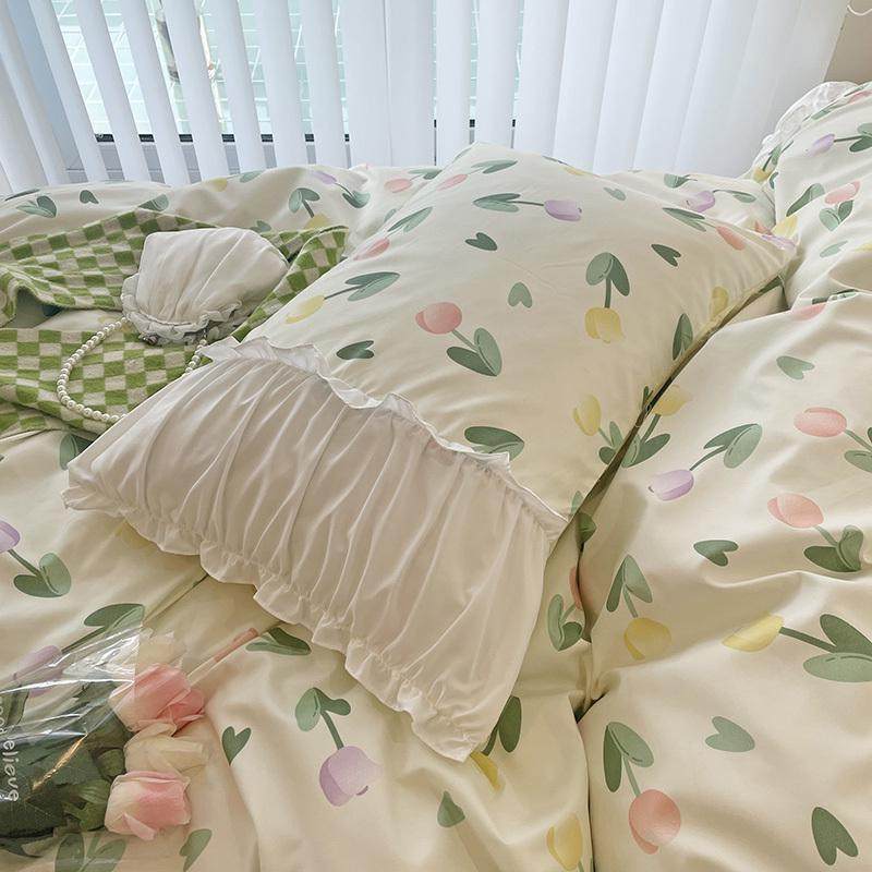 法式花边褶皱被套四件套公主风纯色床裙南通床上三件套2023,淘宝优惠券,粉丝福利购,淘宝优惠卷