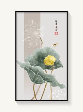 网红荷花画中式洗挂手间装饰画卫生画间壁厕所浴室门画口防水新免