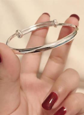 正品纯银9礼999孔径银优手炼为妇纯女银实心推挽手炼简单，清新雅