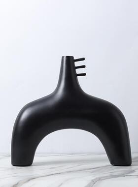 现代北欧极简黑色几何树脂装饰花瓶花插花器摆件家居样板间装饰品