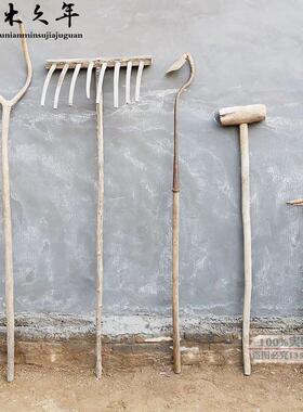 怀旧覆古农具老物件农耕工具老木叉旧木耙锄头民俗农家院装饰摆饰