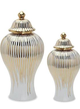 新家装饰品摆件高级感客厅陶瓷轻奢电镀将军罐欧式花插花瓶工艺品