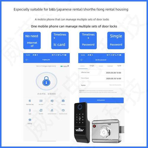 Visisv老式防盗锁牛头智能锁铁门刷卡锁公寓B&B数字锁门锁 - 图0