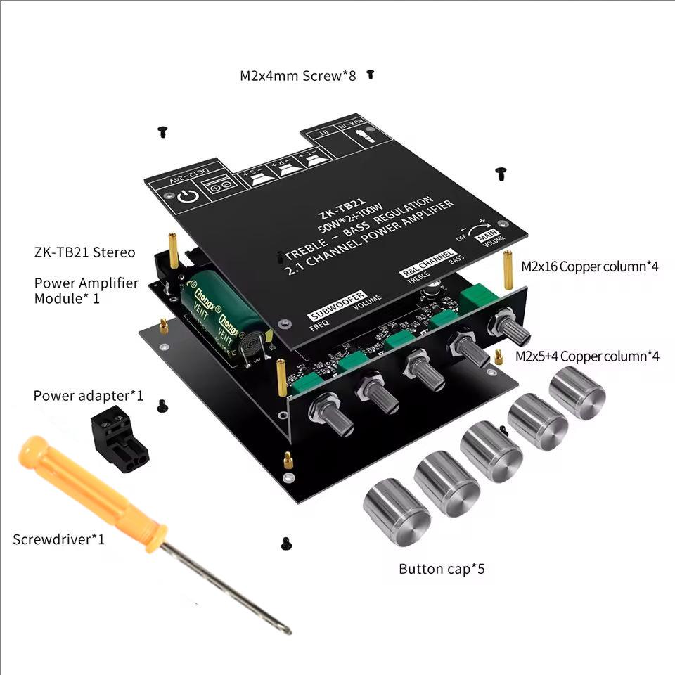 ZK-TB21 2.1声道蓝牙数字功放板高低音调低音炮TPA3116D2原装芯片 - 图2