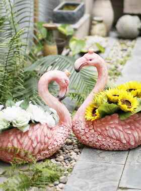 高档置火烈鸟摆件农家花乐动物院装饰户外园露台布造型阳台落庭地