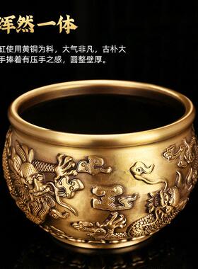 双龙铜缸摆件聚宝盆百福黄铜米缸玄关客厅办公室店铺工艺品存钱罐