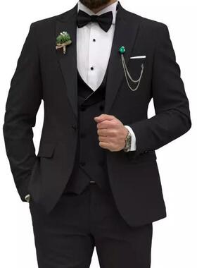3pcs Men's Slim Fit Suit Set Double Breasted Vest Classic
