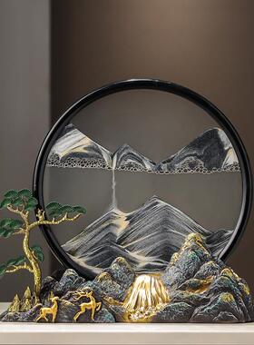办公室流水生财假山流沙画 画摆件高端新中式客厅玄关装饰品乔迁