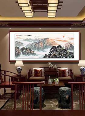 实木框山水画宝地福居办公室沙发背景装饰画定制中式靠山书房挂画