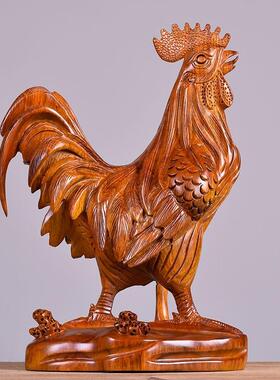 木雕大公鸡饰品黄花梨实木招财十二生肖鸡家乌木工艺品