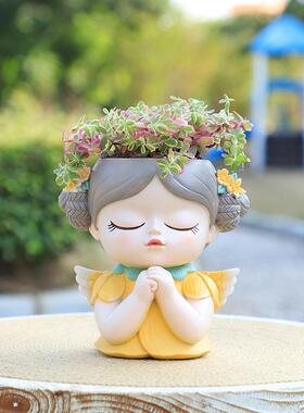 如果家居庭院树脂精灵女孩多肉花盆容器阳台园艺创意景观花器