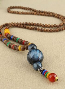 2026复古长款圆珠吊坠项链女木质串珠毛衣链简约百搭民族风配饰品