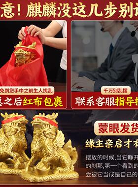 财富麒麟摆件一对黄铜招踩八卦财富麒麟办公室客厅家居装饰工艺礼