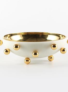 设计师艺术珠点装饰果盘摆件样版房茶几酒店售楼处双层果碗装饰品