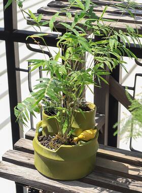 田子庭院创意园花器树脂仿真R7B3X0竹绿植多肉艺花盆园桌面景观盆