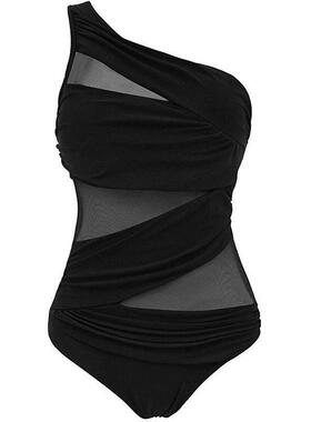 M-3XL 4XL Plus Size Swimsuits Women One Shoulder Slim Swimwe