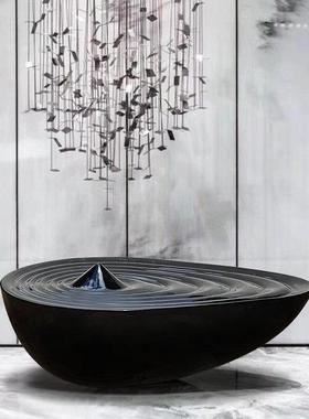 售楼处酒店大堂水雕波纹玻璃钢塑座大型雕流hy-220水落底地工艺品