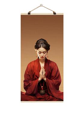 古代美女画仕女画人物中式竹帘片卷轴挂画客厅饭厅玄关装饰墙壁画