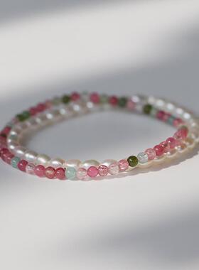 ins极细天然彩虹碧玺手串手链自制弹力绳叠戴质感礼物女转运祝福
