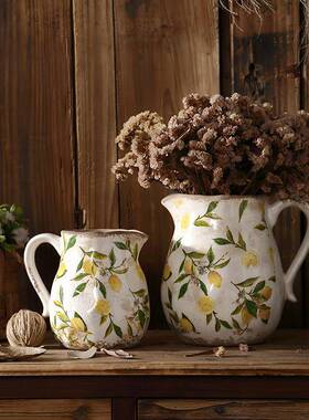 柠檬圆肚花壶饰瓶陶花瓶摆居件客厅SOO插花装品复古怀旧田瓷园家