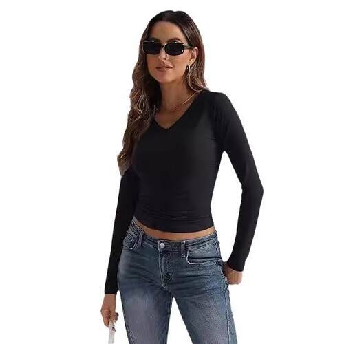 Long Sleeve V Neck Crop Top for Women Soft Workout Shirt - 图3