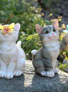 户外太阳能灯花园摆件仿真动物猫咪树脂工艺品装饰庭院灯节日礼品