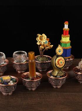 佛前组合供佛八供养组合套纯铜供杯装佛具用品八贡供佛摆件包邮