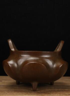纯铜莲花炉摆件仿古大明宣德炉荷花香炉观音炉家居装饰工艺品摆设