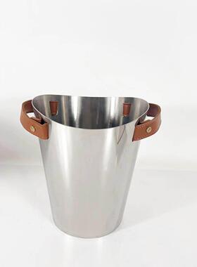 现钢代轻奢不锈金属皮革香槟红酒桶装饰创意冰摆件厨1646酒房吧样