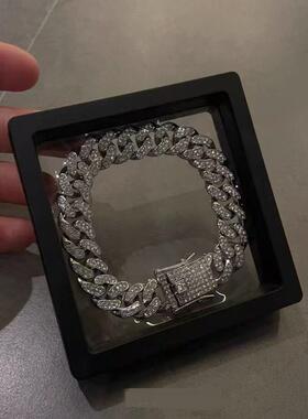 Silver Cuban Link Bracelet Necklace Shiny Diamond Jeweler