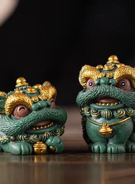 国潮东方醒狮招财进宝摆件创意舞狮手绘工艺礼品摆饰店铺开 业乔