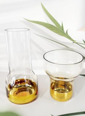 电镀金色玻璃花瓶果盘套装 家用客厅茶几高档轻奢软装饰品