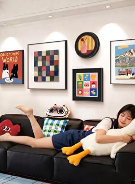 多巴胺卡通客厅装饰画孟菲斯沙发背景墙挂画中古风包豪斯简约壁画