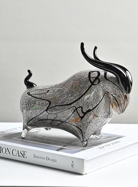 酒店家居样板间桌面新中式琉璃动物招财牛摆件书柜牛运亨通装饰品