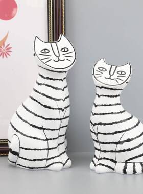 欧式创意树脂条纹猫摆件样板房电视柜茶几客厅玄酒柜关家居装饰品