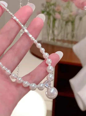 碎银珍珠项链小设计高级感简约气质锁骨链女方糖小钻轻奢精致颈链