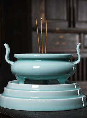 摆件香炉套装圣水杯供碗佛具陶瓷高脚果盘青瓷陶瓷中式五件供烛台