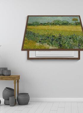 胡桃色实木遮盖消防栓挂画梵高作品装饰画遮挡电箱电表箱盒消火栓