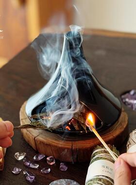 小森之家手作燃薰小壁炉秘鲁圣木鼠尾草雪松香薰炉陶瓷桌面摆件