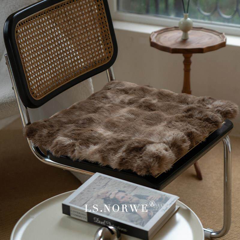 Seat Cushion Winter Rabbit Plush Dining Chair Cushion Thickened Memory Cotton Square Bay Window Futon Anti-Slip Fart Cushion Warm Sedentary Seat Cushion